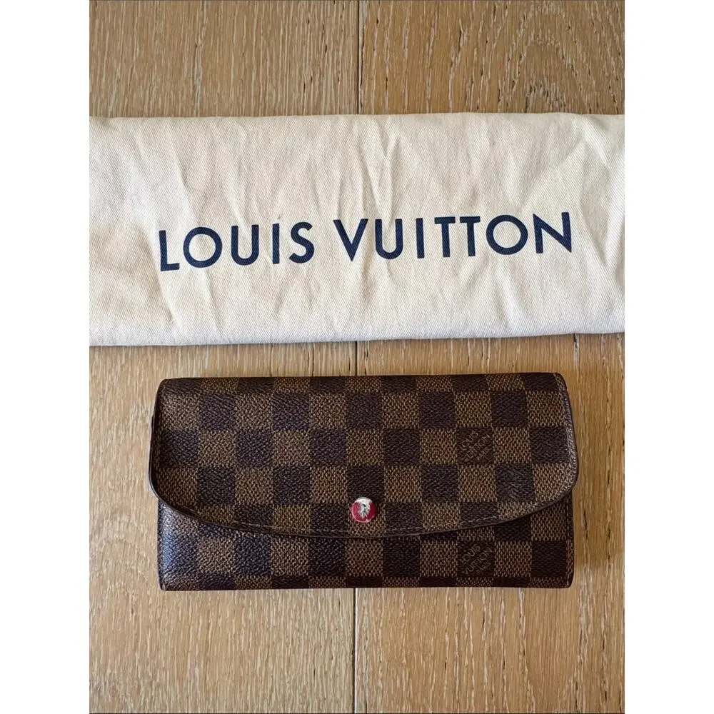 Louis Vuitton Damier Ebene Emilie Wallet Red Interior Long Wallet Dust Bag